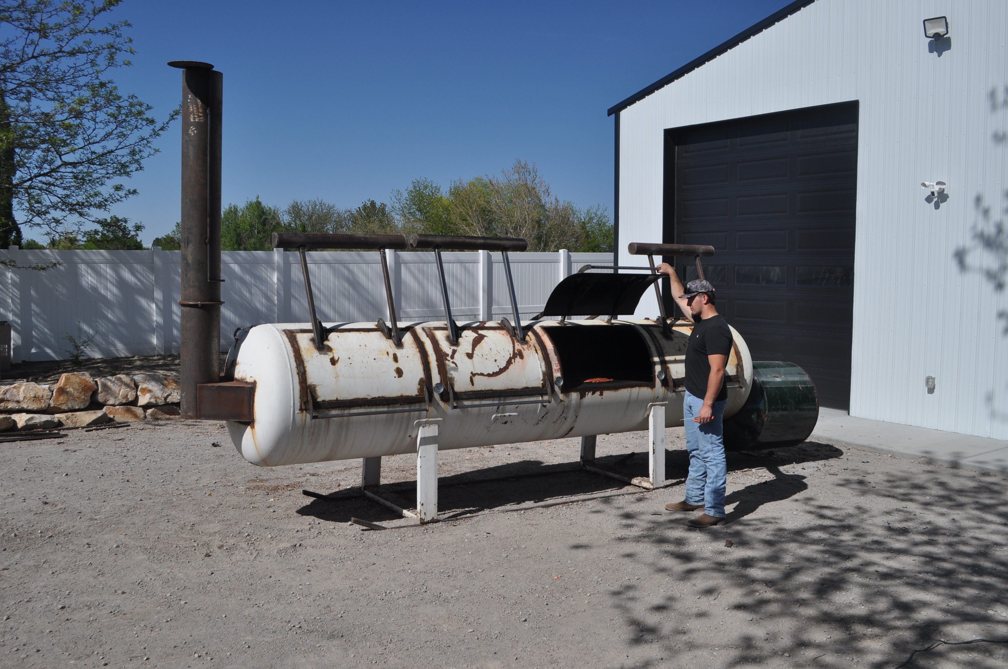 The finished 1000-gallon offset smoker